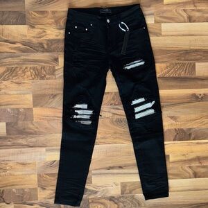 AMIRI Black MX1 Skinny Jeans Silver/White Patches